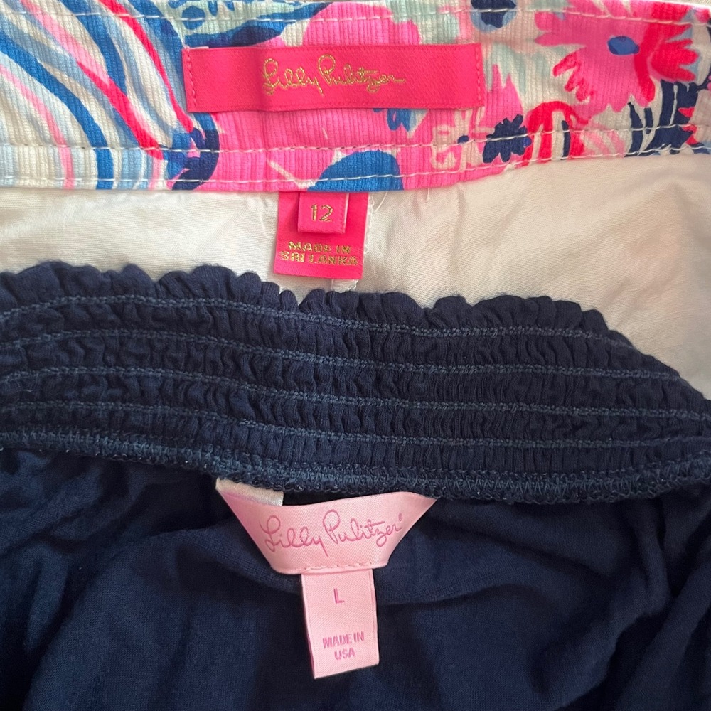 Lilly Pulitzer Navy Off Shoulder Top L and Scalloped‎ Floral Skort 12 Set - Picture 8 of 9